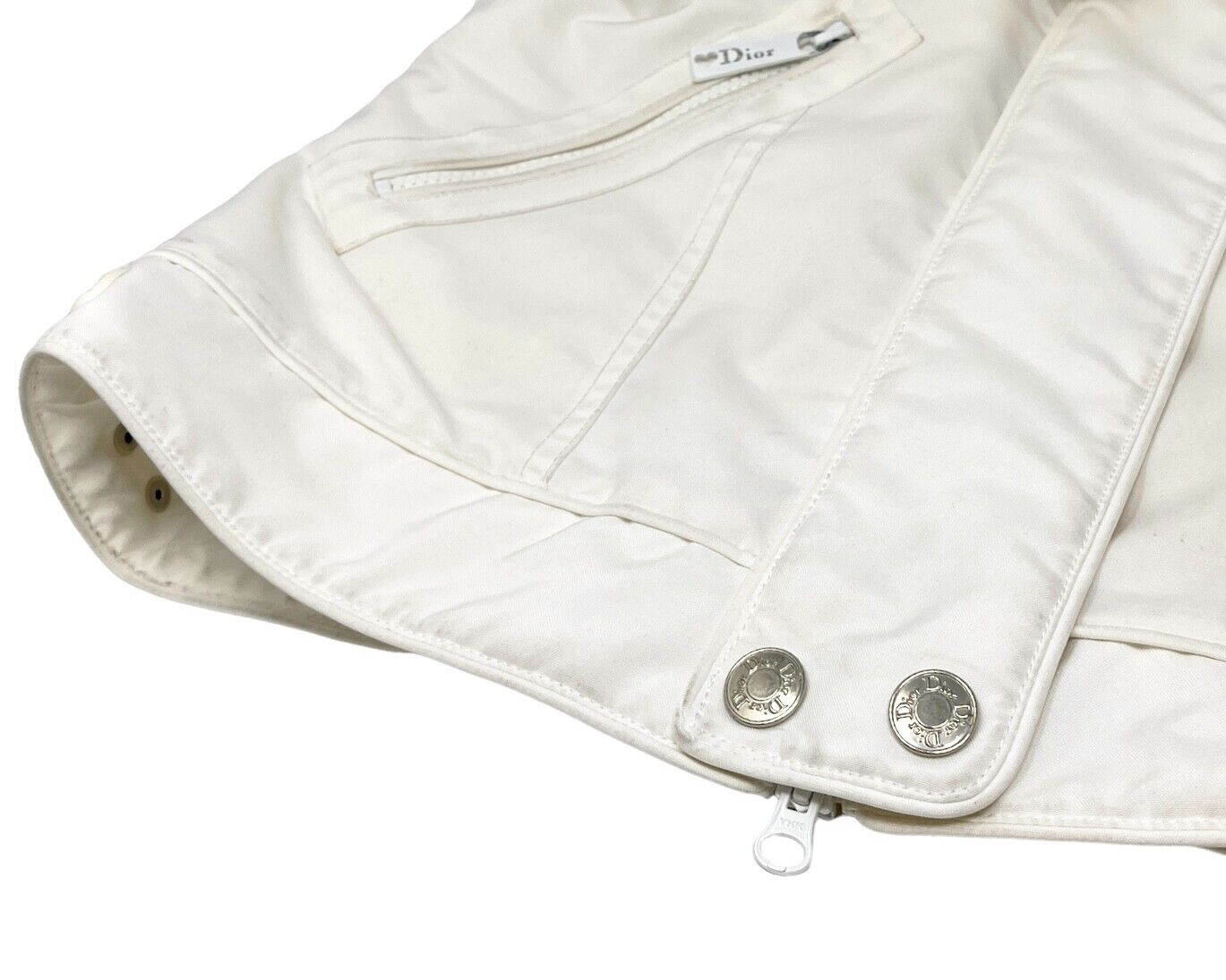 Christian Dior Vintage Logo Puffer Jacket #40 Zip White Silver Polyester RankAB
