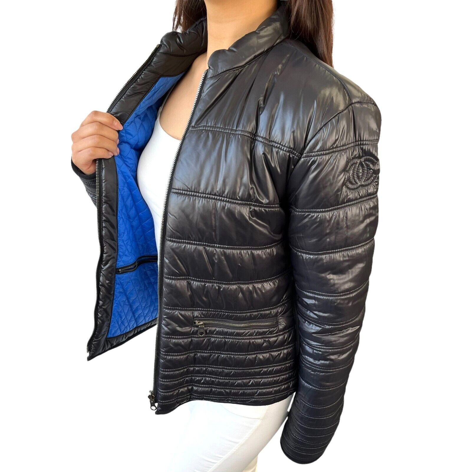 CHANEL Vintage P42146 Coco Mark Reversible Puffer Jacket #42 Black Nyl –  Luxury Fashion Spark
