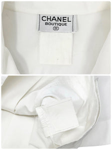 CHANEL Vintage CC Mark Button Cropped Shirt Top White Gold Cotton Rank AB+