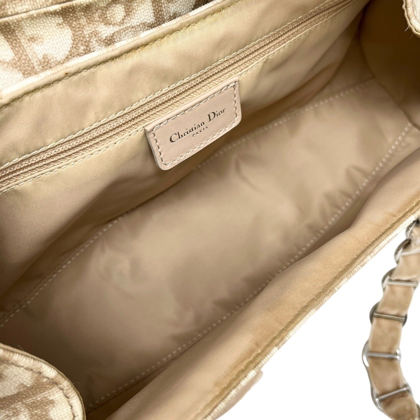 Christian Dior Vintage Trotter Monogram Romantique Shoulder Bag Beige Rank AB