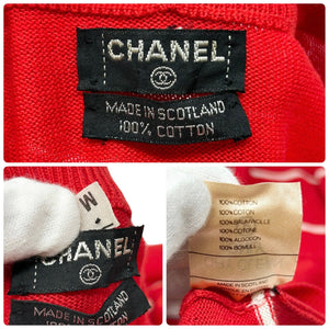 CHANEL Vintage Coco Mark Logo Cardigan #M Sweater Red Cotton Button Rank AB