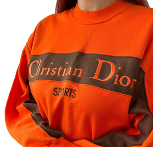 Christian Dior Sports Vintage Big Logo Sweatshirt Top #M Orange Brown Rank AB