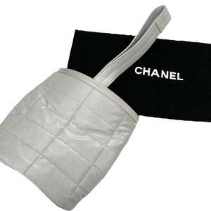 CHANEL Vintage CC Mark Logo Bucket Wristlet Mini Bag Silver Nylon Rank AB+