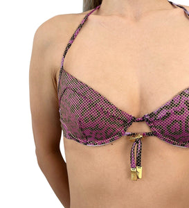 Christian Dior Vintage Swimwear Swimsuit Bikini #36 Animal Print Purple RankAB+