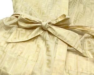 FENDI Vintage Zucca Monogram Trench Coat #40 Yellow Ivory Nylon Tie Rank AB