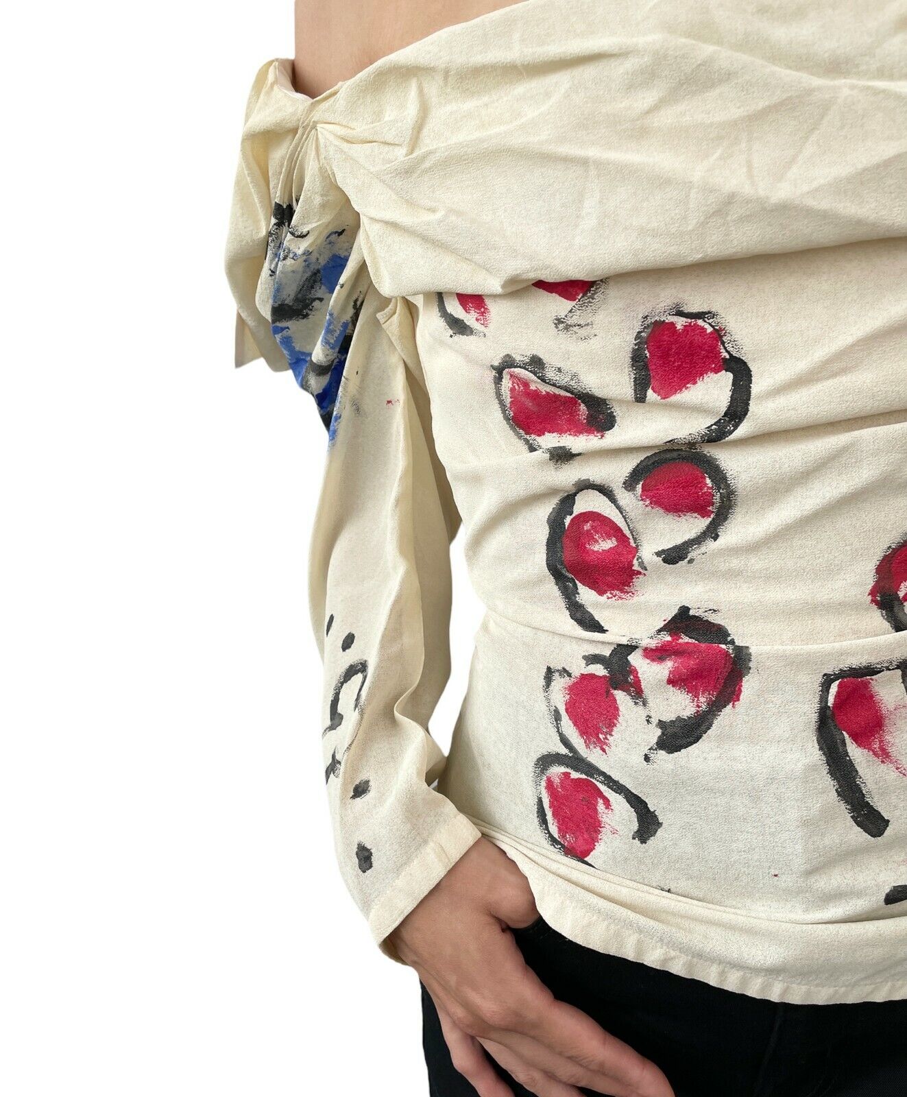 Vivienne Westwood Vintage Corset Top #40 Off-shoulder Silk Ivory Red RankAB+