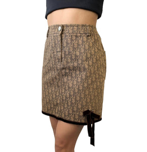 Christian Dior Vintage Trotter Monogram Logo Skirt #38 Cotton Velour RankAB