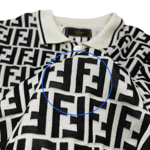 FENDI Vintage Zucca Monogram Knit Polo Shirt #42 Top White Black Cotton Rank AB