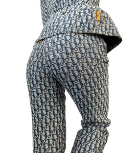 Christian Dior Vintage Trotter Monogram Logo Jacket Pants Set #36 Blue RankAB