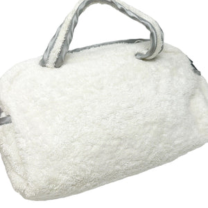 Dior Vintage Logo Mini Bag White Silver Terry Cloth Cotton Zip RankAB