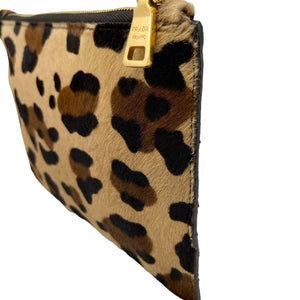 PRADA Vintage Logo Pochette Wrist Bag Leopard Calf Hair Brown Gold Rank AB+