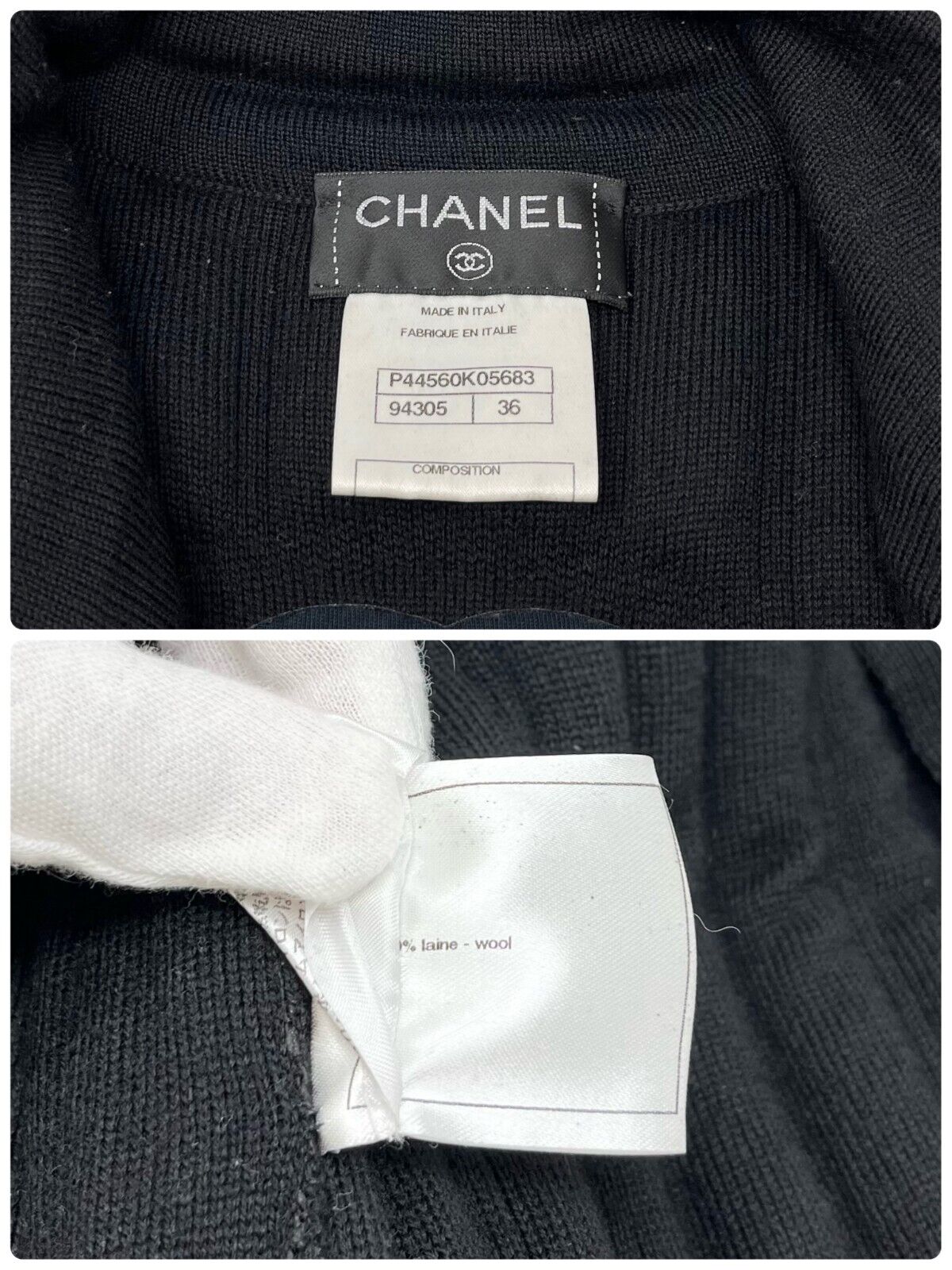 CHANEL Vintage P44560 Coco Mark Logo Zipped Vest Knit #36 Black Wool Rank AB