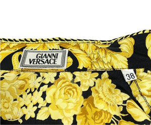 GIANNI VERSACE Vintage Silk Shirts #38 Top Blouse Gold Black Button RankAB+