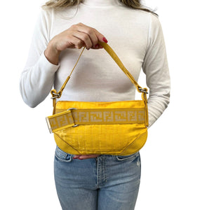 FENDI Vintage Zucca Monogram Pochette Mini Shoulder Bag Yellow Nylon Rank AB+