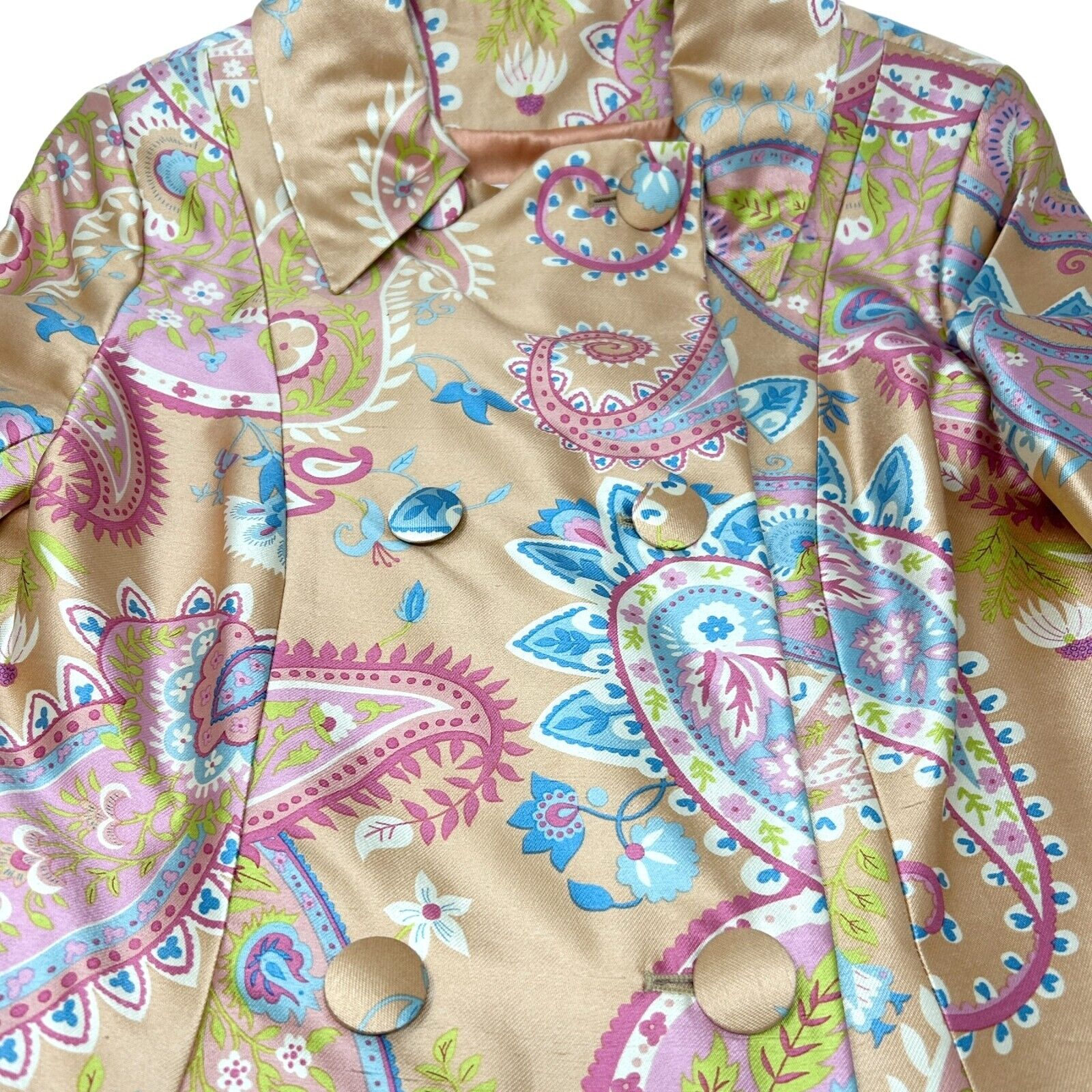 Christian Dior Vintage Logo Long Coat #36 Multicolor Silk Button Flower RankAB