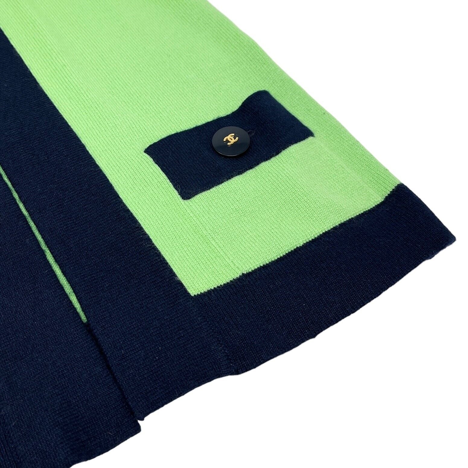 CHANEL Vintage 97C CC Mark Open Front Cardigan #40 Bicolor Green Rank AB+