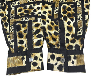 FENDI Vintage Big FF Logo Silk Shirt Top #42 Leopard Brown Black Rank AB+