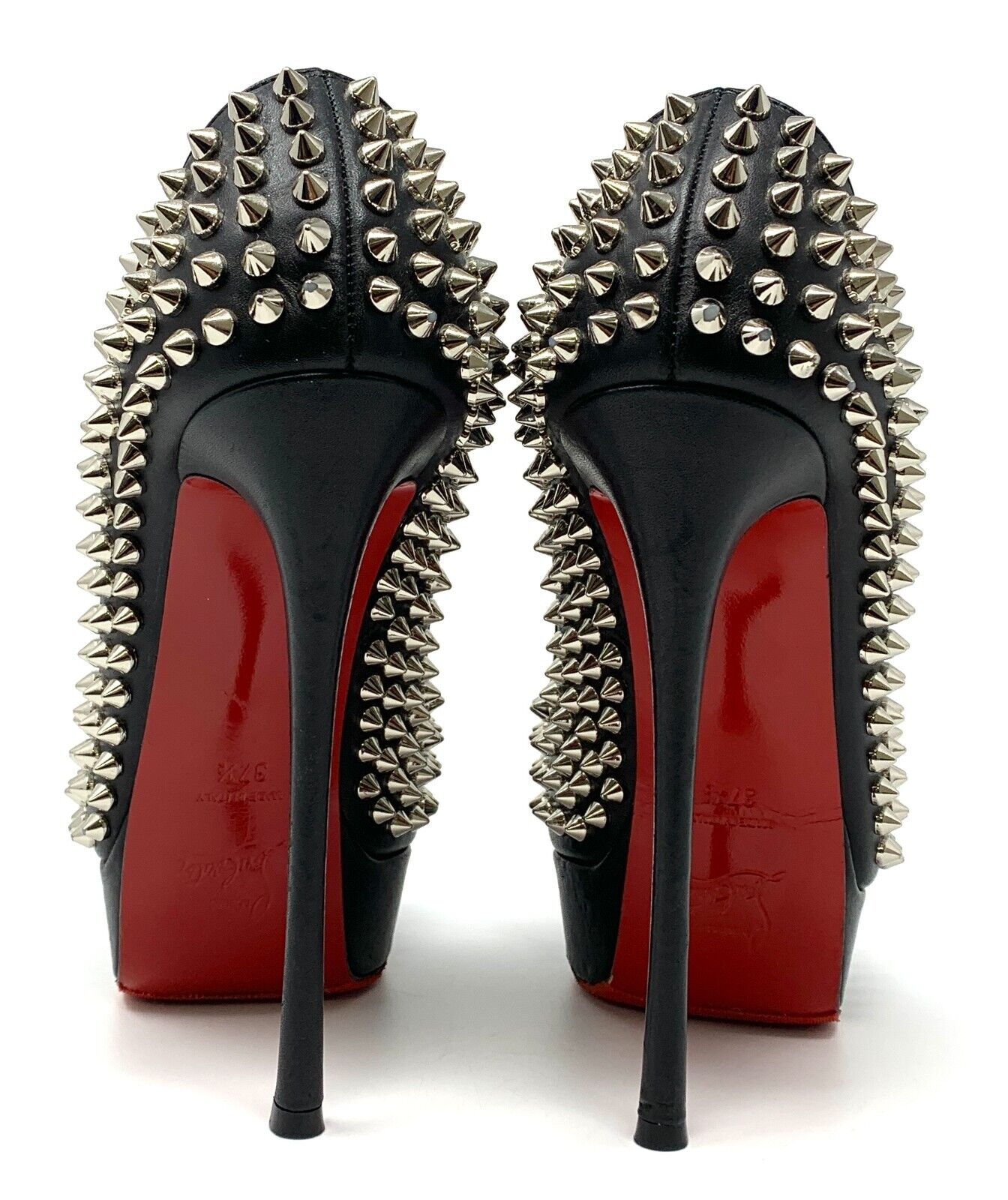 Christian Louboutin Studs Sandals #37.5 US 7.5 Black Silver Leather Rank AB