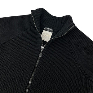 CHANEL Sport Vintage 02A CC Mark Half Zipped Jacket #40 Knit Black Wool RankAB+