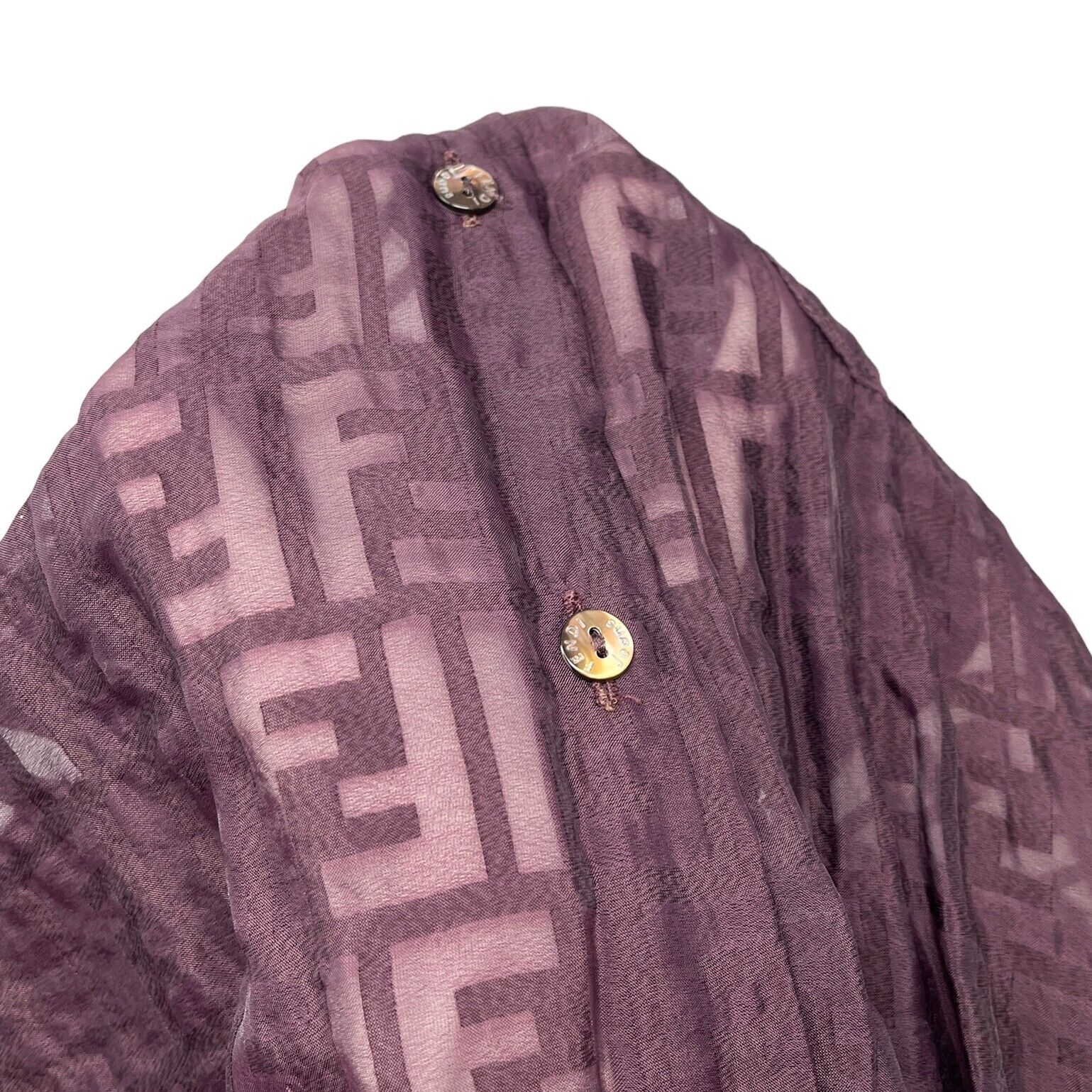FENDI Vintage Zucca Monogram See-through Shirt Top #42 Button Purple Rank AB+