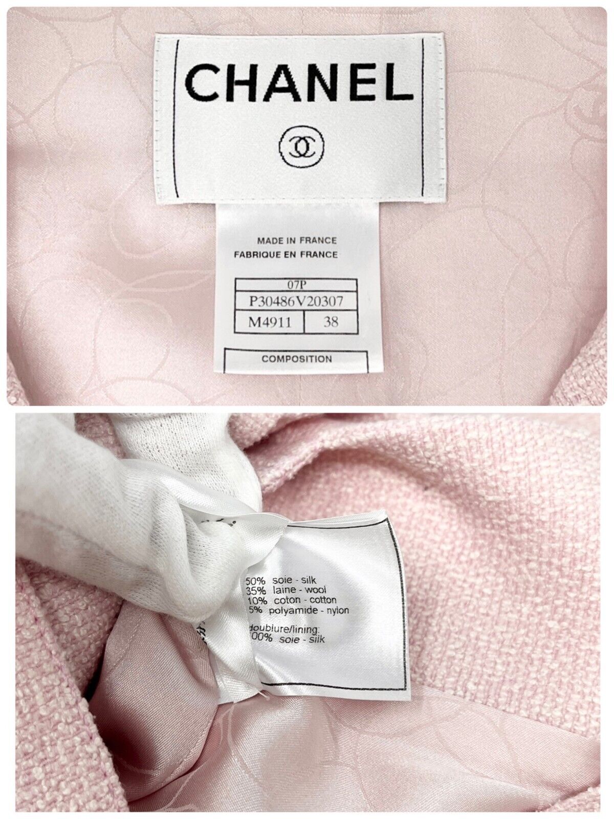 CHANEL Vintage 07P CC Mark Logo Button Jacket #38 Pink Silk Wool Rank AB