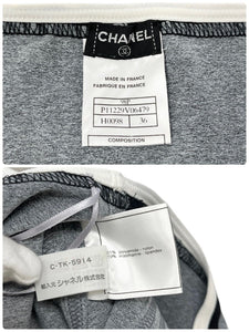 CHANEL Vintage 98P CC Mark Logo Mini Skirt #36 Slit Gray Black Nylon Rank AB