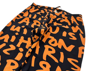 LOUIS VUITTON Vintage Graffiti Leggings #34 Pants Black Orange Nylon Rank AB