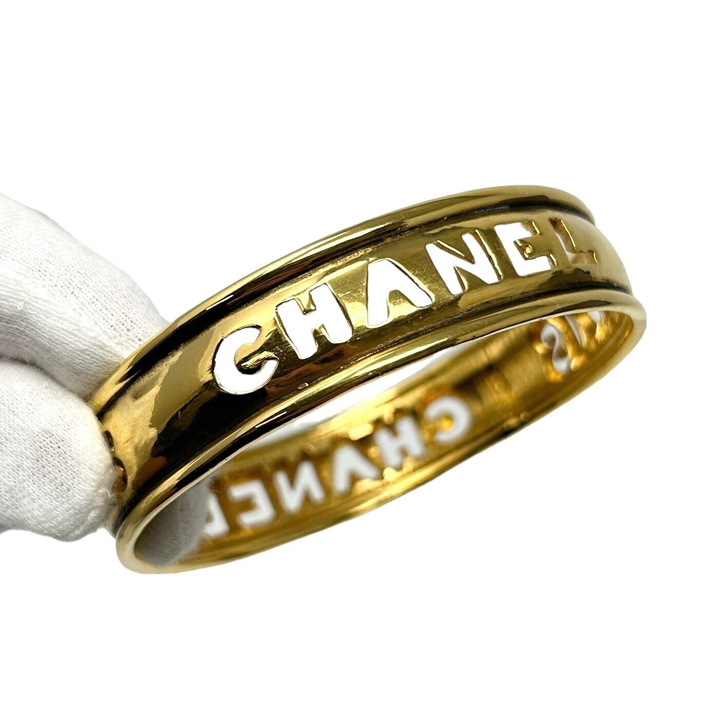 CHANEL Vintage Coco Mark Bangle Jewelry Accessory Gold Metal Bracelet RankAB