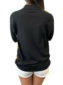GUCCI Vintage Logo GG Button Sweater Top #S Wool Silk Black Gold RankAB