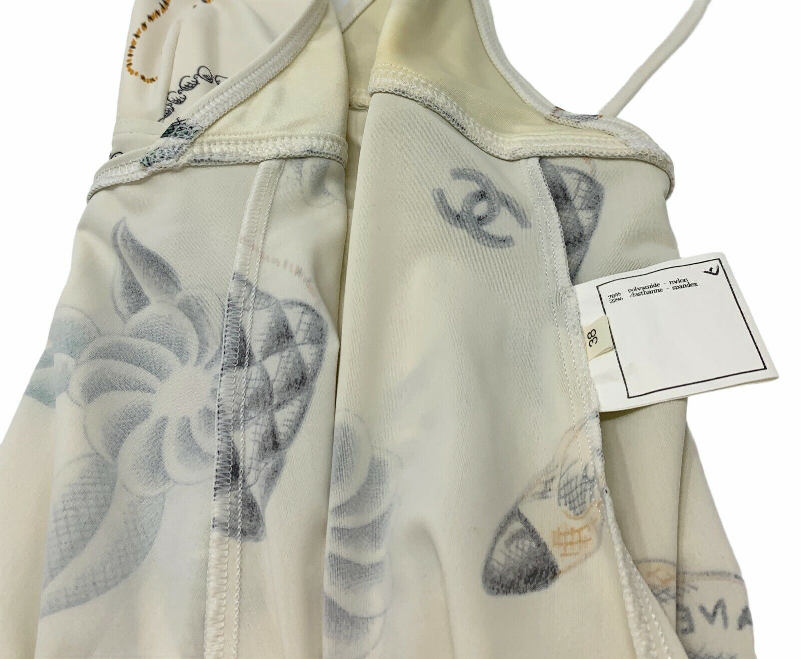 CHANEL Vintage Coco Mark Mini Dress Swimwear #38 Nylon Ivory RankAB