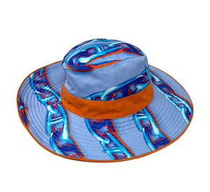 HERMES Vintage Chaine Dancre Monogram Hat Accessory Blue Orange Silk RankA