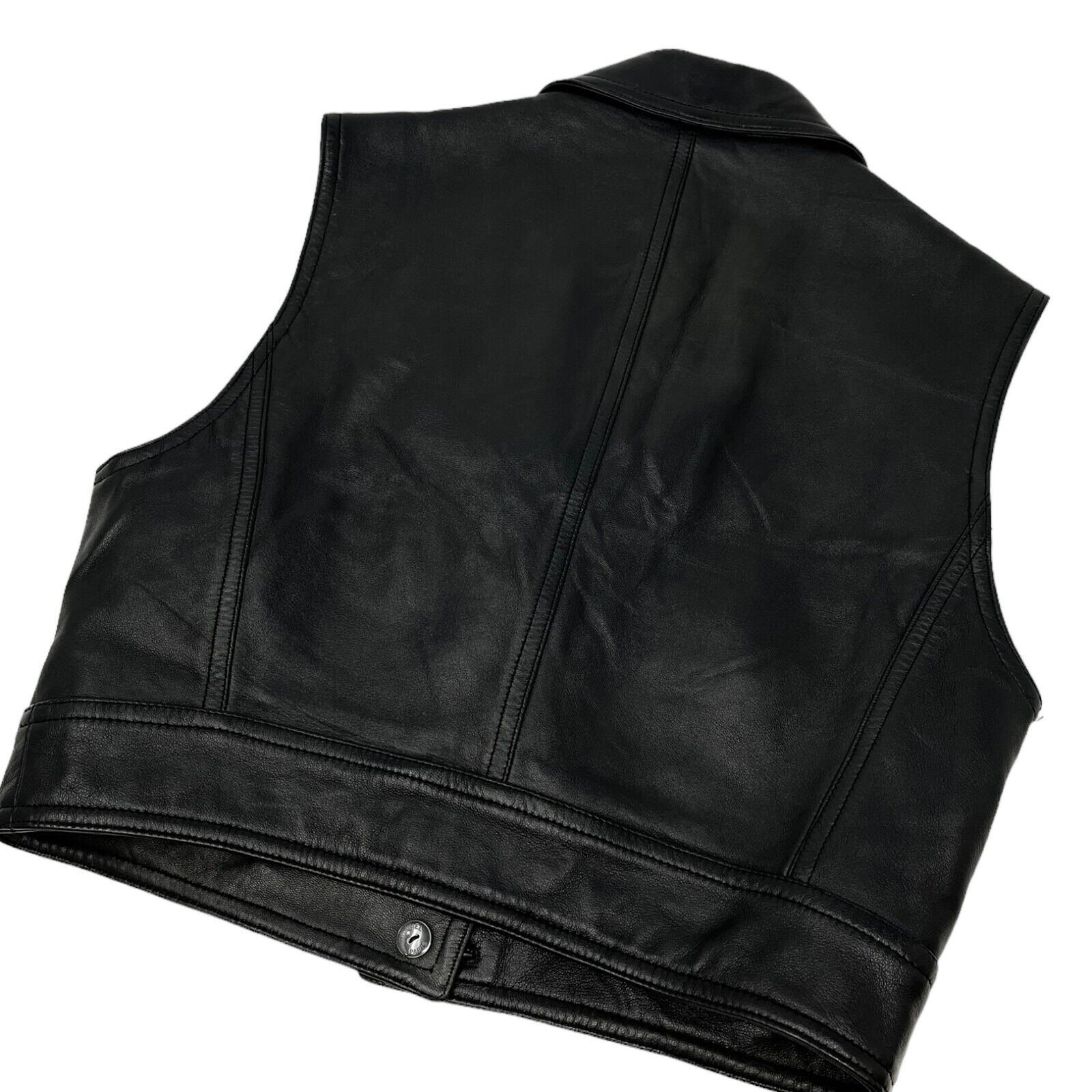 CHANEL Vintage 95P CC Mark Cropped Leather Vest #38 Lip Rouge Black Rank AB+