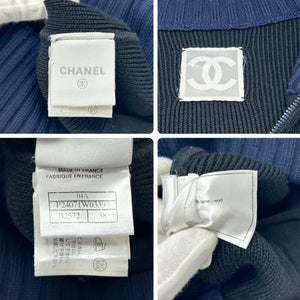 CHANEL Sport 04A Vintage Coco Mark Zipped Jacket #38 Black Navy Wool Rank AB