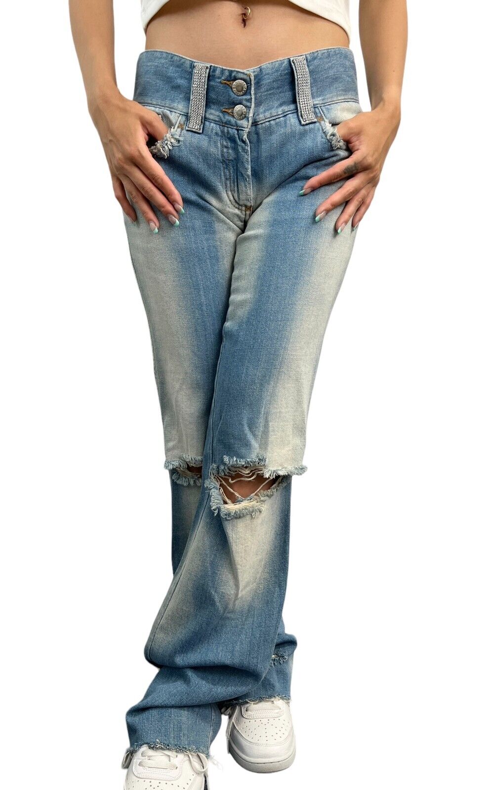 DOLCE&GABBANA Vintage Logo Denim Pants Jeans #38 Rhinestone Cotton Rank AB+