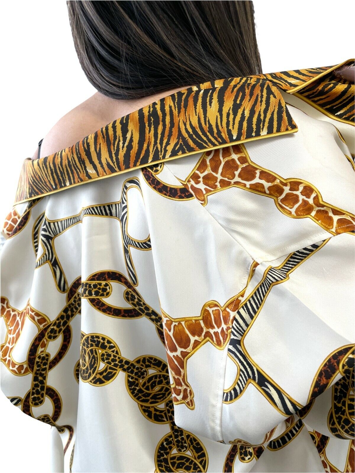GUCCI Vintage Logo Silk Shirt Tops Leopard Zebra Tiger Giraffe Chain #42 RankAB+