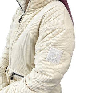 CHANEL Sports 03A Vintage CC Mark Puffer Jacket #36 Cotton Zip Ivory RankAB+