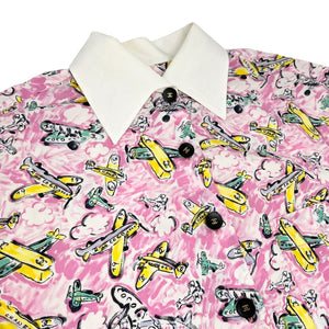 CHANEL Vintage CC Mark Logo Button Shirt Top #36 Airplane Pink Cotton Rank AB