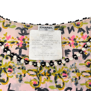 CHANEL Vintage CC Mark Logo Sleeveless Top #38 Flower Print Pink Silk Rank AB+