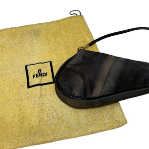 Christian Dior Vintage Logo Saddle Bag Shoulder Bag Brown Gold Nylon Zip RankAB