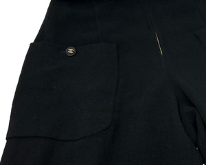 CHANEL Vintage 95P CC Logo Rompers #34 Overalls Black Zip Wool Pocket Rank AB