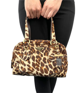 PRADA Vintage Logo Mini Shoulder Bag Handbag Leopard Brown Calf Hair Rank AB