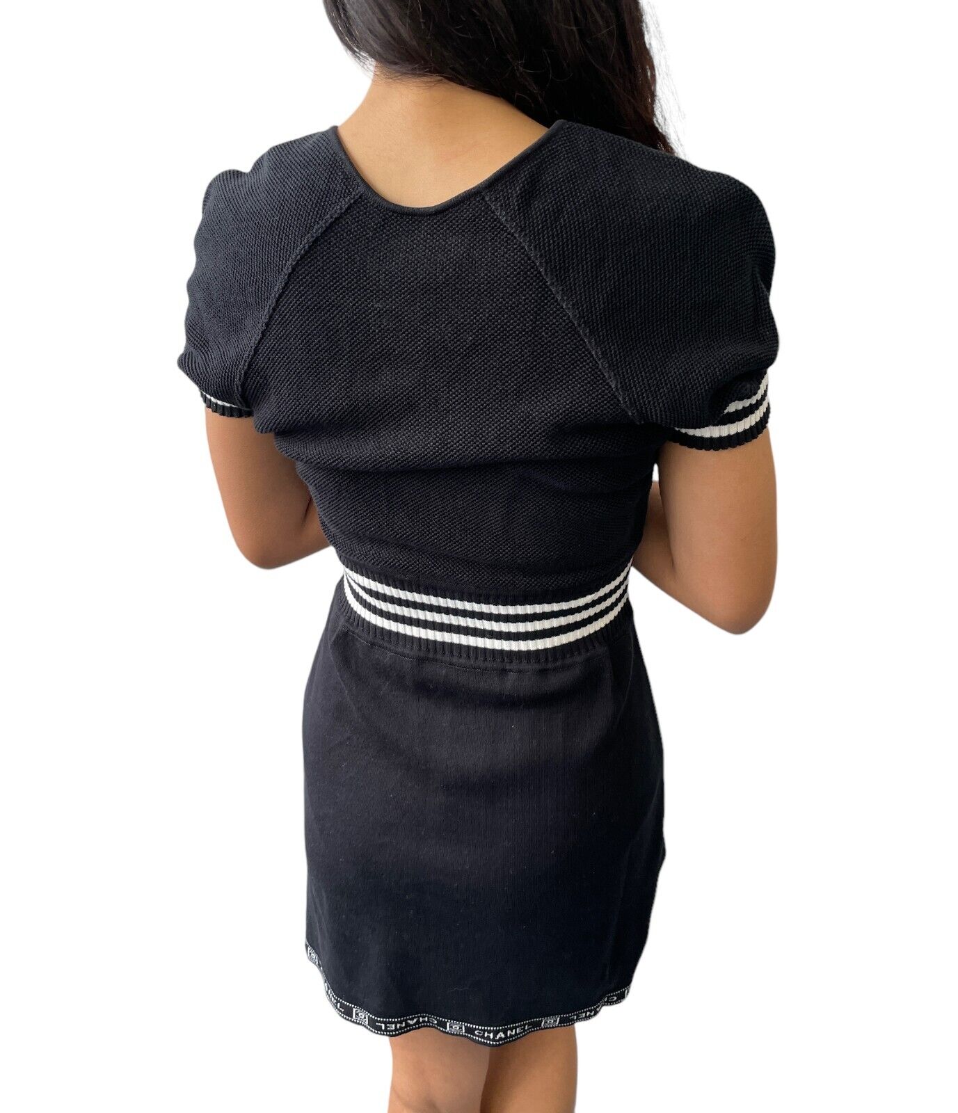 CHANEL Sport Vintage 04P CC Mark Logo Mini Dress #38 Black Cotton Rank AB