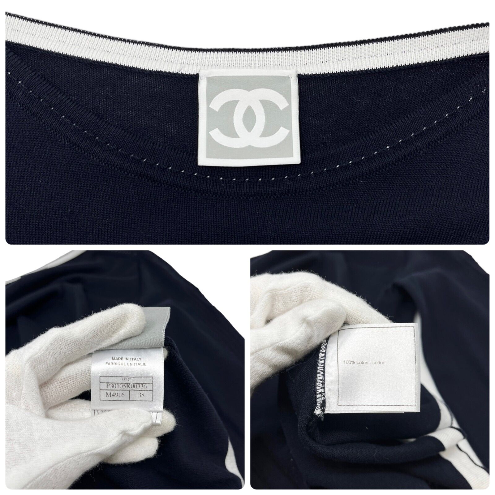 CHANEL Sport Vintage 07C Coco Mark Logo Sweater #38 Dark Blue Cotton RankAB