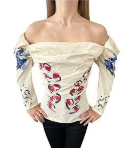 Vivienne Westwood Vintage Corset Top #40 Off-shoulder Silk Ivory Red RankAB+