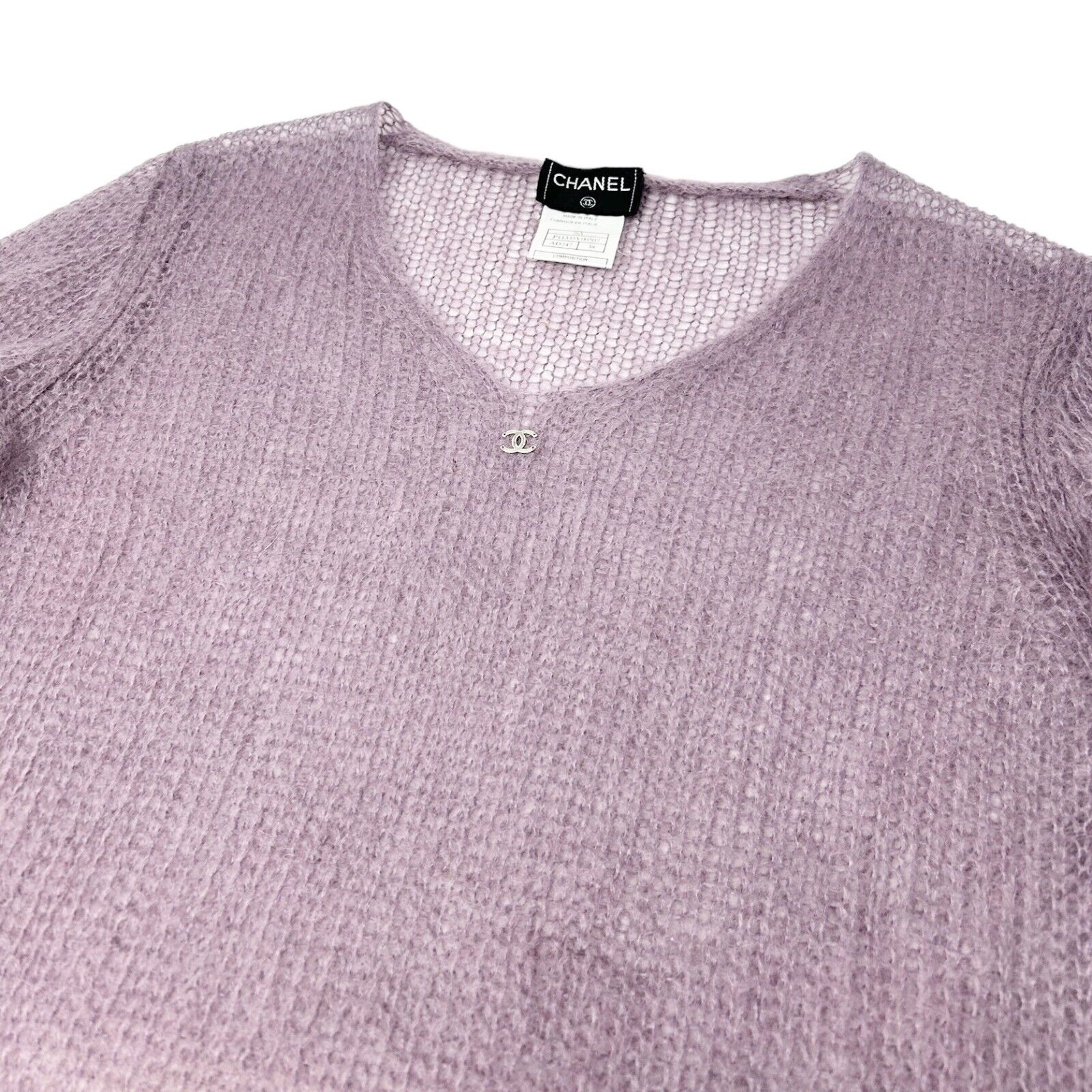 CHANEL Vintage 98A CC Mark Logo Sweater Top #38 Clochette Purple Mohair RankAB