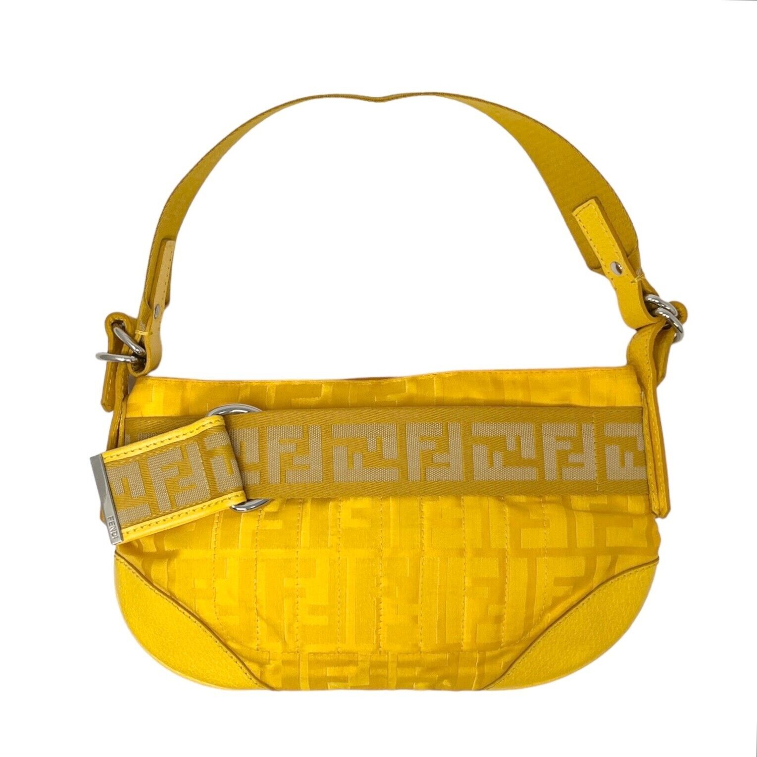 FENDI Vintage Zucca Monogram Pochette Mini Shoulder Bag Yellow Nylon Rank AB+