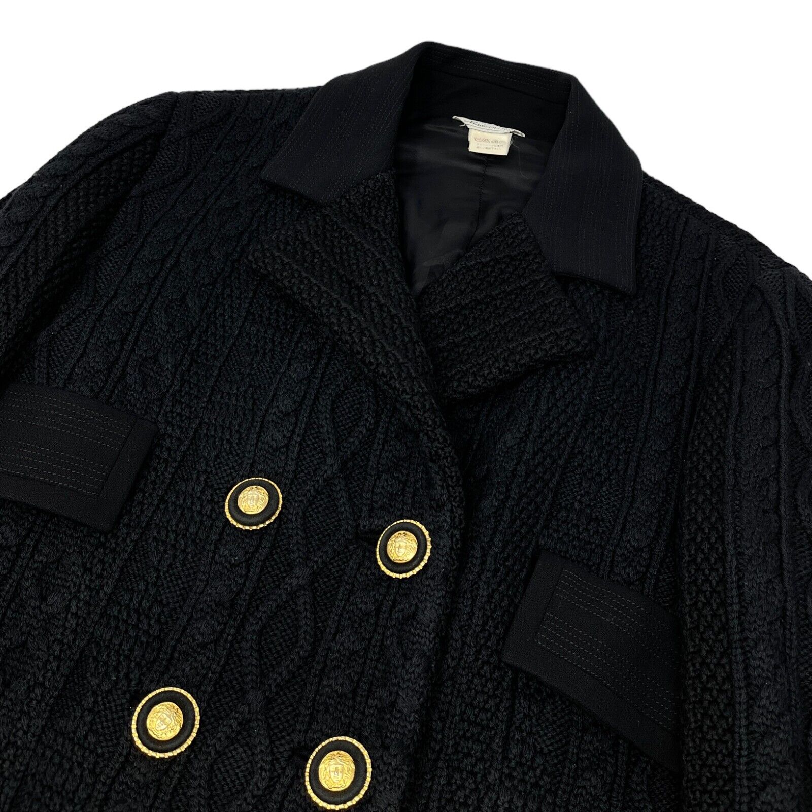 GIANNI VERSACE Vintage Medusa Logo Button Knit Jacket #44 Black Gold Rank AB+