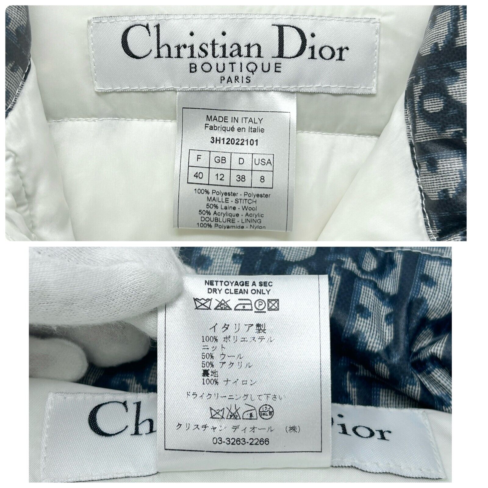 Christian Dior Vintage Trotter Monogram Logo Puffer Jacket #40 Blue Zip RankAB
