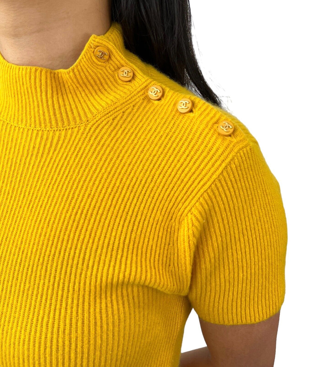 CHANEL Vintage 96A Coco Mark Logo Knit Top #40 Yellow Cashmere Rank AB –  Luxury Fashion Spark