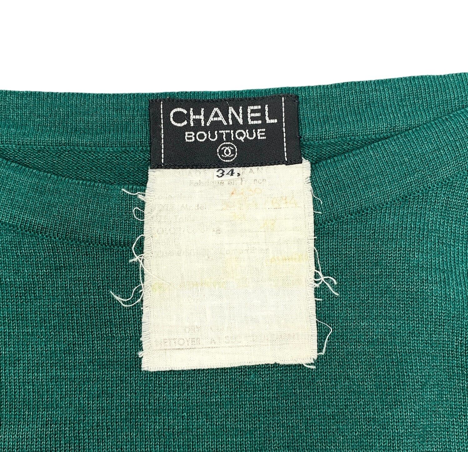 CHANEL Vintage 90s Coco Mark Knit Top #34 Tunic Long Sleeve Green Wool Rank AB